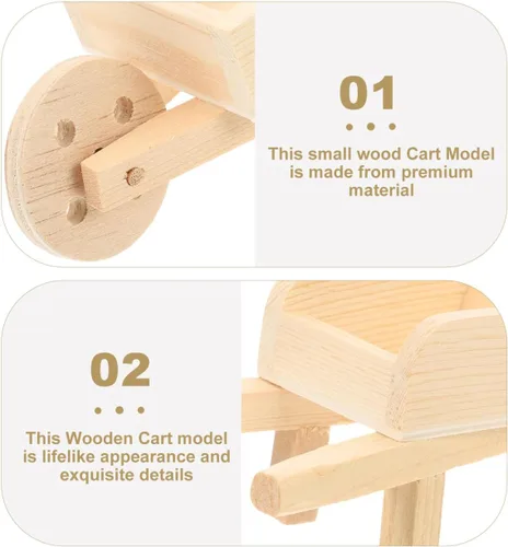 Miniatura 9 de jojofuny Modelo de carretilla de madera pequeña, carrito en miniatura para casa de muñecas, jardín de hadas y decoración del hogar, diseño ligero