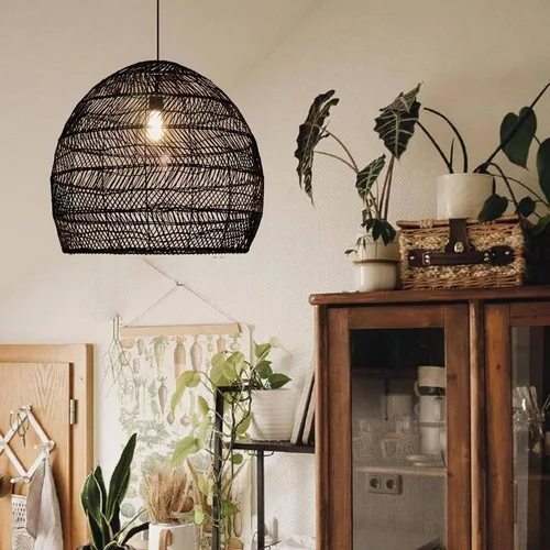 Miniatura 8 de Arturesthome Lámpara colgante de techo tejida rústica de 15.7 pulgadas, candelabros de ratán, luz colgante para casa de campo, cocina, isla y comedor