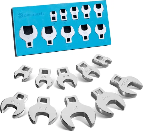 Miniatura 8 de Duratech Juego de 10 piezas de llaves Crowfoot de 3/8 pulgadas, juego de llaves de extremo abierto, métricas, 10-19mm, acero CR-V, con organizador
