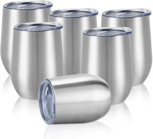 Miniatura 7 de Vaso de vino de acero inoxidable de 12 oz, doble pared con aislamiento al vacío con tapa y pajita, vaso de vino sin tallo de acero inoxidable