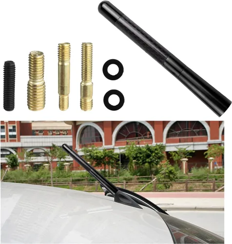 Miniatura 7 de Augeny Antena corta para automóvil, repuesto de antena de fibra de carbono con tornillos para recepción de radio AM/FM, accesorios de automóvil Negro