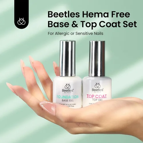 Miniatura 2 de Beetles 2 Piezas Juego de Base y Capa Superior de Gel Libre de Hema Sin Limpieza, Fórmula Suave Mejorada Capa Superior Brillante Esmalte de Uñas