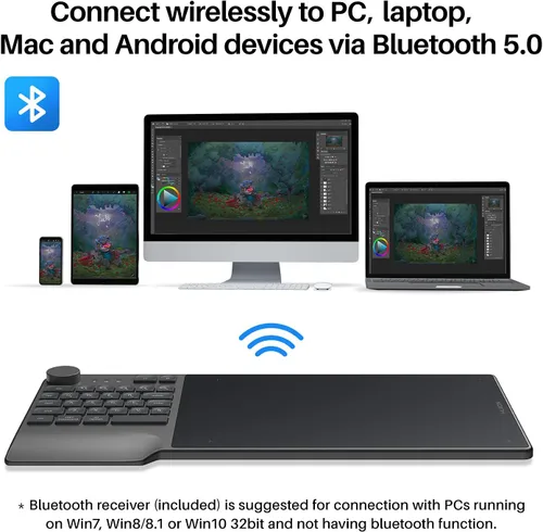 Miniatura 2 de HUION Inspiroy Keydial KD200 Tableta de dibujo inalámbrica, tableta gráfica Bluetooth con dial de teclado, 5 teclas expresas personalizadas