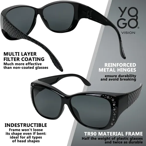 Miniatura 6 de Gafas de sol que se ajustan sobre gafas para mujer, protección UV, polarizadas y HD Vision Fitover