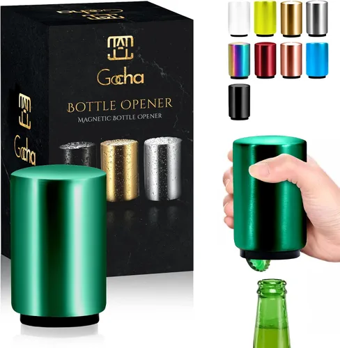 GOCHA | Abrebotellas magnético de cerveza con receptor automático de tapa – Dispositivo de empuje de acero inoxidable, herramienta de barra con una