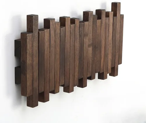 Miniatura 8 de Perchero de Piano de Madera Natural Montado en la Pared Perchero de Pared Gancho de Pared Abatible con 5 Ganchos Gancho de Pared para Entrada