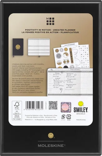 Miniatura 8 de Moleskine Planificador Smiley Positivity de edición limitada con caja de coleccionista, tapa dura, grande (5 x 8.25 pulgadas), planificador sin