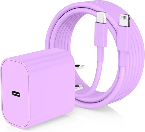 Miniatura 13 de Cargador de iPhone de carga rápida, enchufe de bloque de cargador de pared tipo C y cable USB C a Lightning de 10 pies de largo, caja de ladrillos