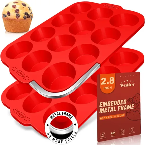 Miniatura 16 de Walfos Molde de silicona para magdalenas, juego de 3 moldes para magdalenas, incluye 24 tazas de mini moldes para muffins, 12 tazas regulares y 6