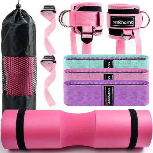 Almohadilla de barra para barra de sentadillas de empuje de cadera, almohadilla de espuma para barra de pesas con 2 correas de tobillo de gimnasio,