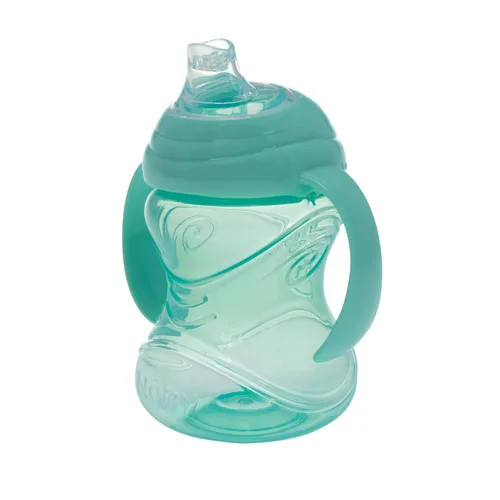 Miniatura 2 de Nuby Clik-It - Vaso para beber de entrenamiento sin derrames con asas, paquete de 2, 10 onzas, más de 4 meses, color aguamarina/rojo/naranja