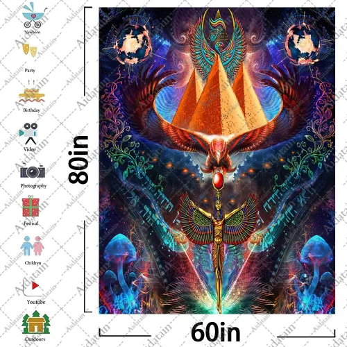 Miniatura 6 de Aidatain Tapiz de reina egipcia Isis grande de 60 x 80 pulgadas, pirámide de faraón, universo psicodélico, tapiz estético de franela para colgar