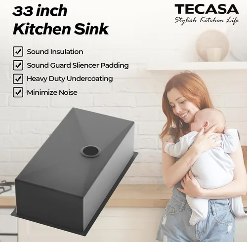 Miniatura 3 de Fregadero de cocina de 32 pulgadas para montar bajo encimera, acero inoxidable calibre 18, lavabo profundo grande con rejilla y colador