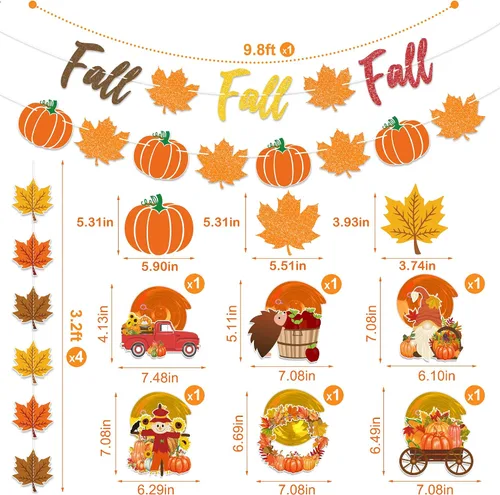 Miniatura 2 de Suministros de decoración de fiesta de otoño, NO DIY, el juego de decoración del hogar de otoño incluye pancarta de otoño con purpurina, guirnalda