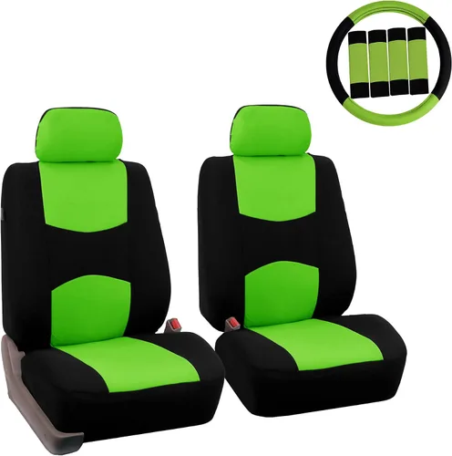 Miniatura 2 de Fundas de asientos para auto de tela lisa y almohadillas para cinturón y volante, diseño universal FH-FB050102 y FH2033, Beige1