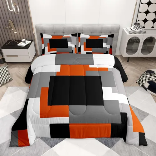 Miniatura 34 de jejeloiu Juego de edredón geométrico para niños, tamaño individual, diseño de rayas de color negro, blanco y gris, juego de ropa de cama decorativo