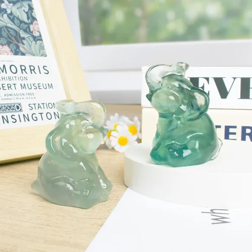 Miniatura 3 de Figura de elefante de fluorita tallada a mano, Feng Shui, regalo para amor, armonía, accesorios de escritorio, regalos para mujeres, adorable