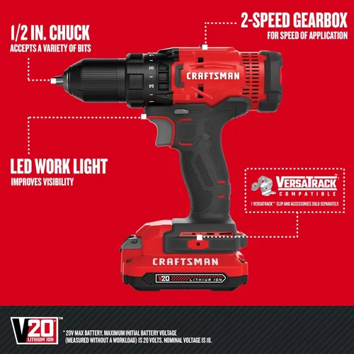 Miniatura 3 de CRAFTSMAN V20 - Juego de taladro/destornillador inalámbrico (CMCD700C1)