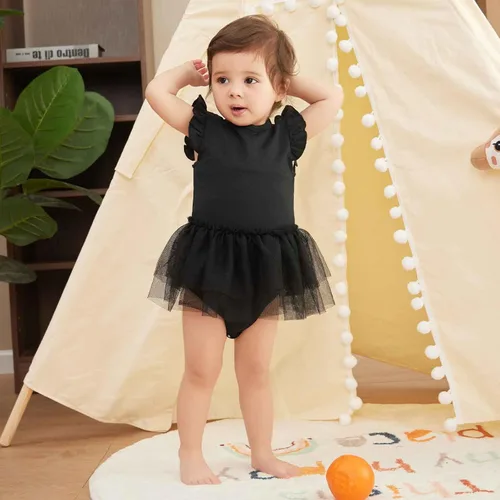 Miniatura 2 de ROMPERINBOX Vestido de verano negro con volantes para bebé, recién nacido, de tul para recién nacido, de 0 a 24 meses