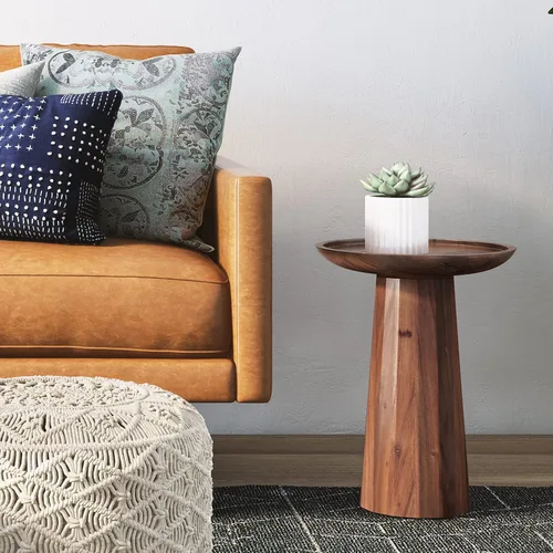 Miniatura 2 de SIMPLIHOME Dayton - Mesa auxiliar redonda de madera de acacia maciza de 13 pulgadas de ancho, estilo contemporáneo en color marrón claro, coñac claro