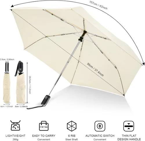 Miniatura 70 de LEAGERA Paraguas de viaje compacto para bolso, mango plano, impermeable para lluvia ligera