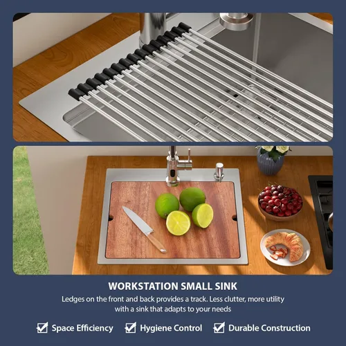 Miniatura 4 de Fregadero de cocina para exteriores, 21 x 20 pulgadas, fregadero de barra para exteriores, fregaderos de cocina de acero inoxidable de montaje
