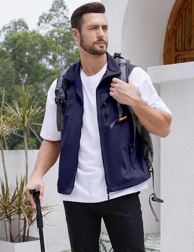 Miniatura 2 de Gihuo Chaleco ligero de golf para hombre, chaleco de pesca, safari, chaleco softshell casual sin mangas, ropa de abrigo