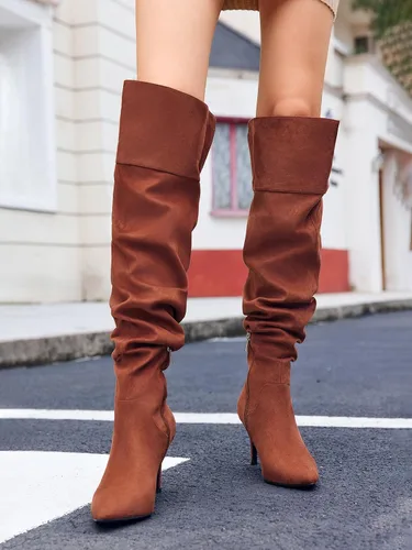 Miniatura 2 de Coutgo Botas por encima de la rodilla para mujer, con puntera alta hasta el muslo, tacón alto, estilo holgado, tacón alto, largo, sexy, zapatos