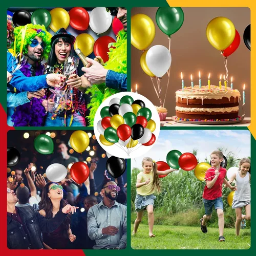 Miniatura 3 de Gejoy 60 globos de látex de confeti rojo y negro de 12 pulgadas con cinta para decoración del día de la independencia de la libertad, suministros