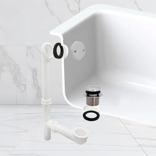 Miniatura 13 de Westbrass 593244-26 Kit de drenaje de residuos de baño con punta tubular blanca de 1-1/2 pulgadas, cromo pulido