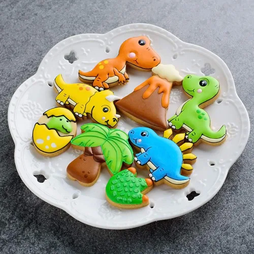 Miniatura 4 de Cortadores de galletas de dinosaurio con plantillas de galletas a juego, juego de 16-8 cortadores de galletas y 8 plantillas, incluye estegosaurio