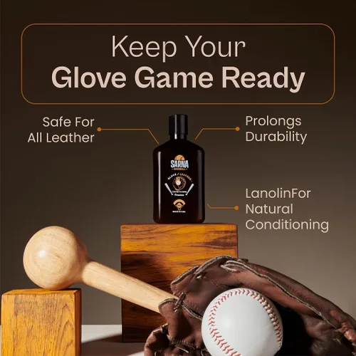 Miniatura 3 de SARNA BASEBALL Glove Oil for Softball & Baseball Gloves, 8 Oz – Lanolin-Based Formula, Helps Soften Leather & Prevents Cracking – Game-Ready Glove