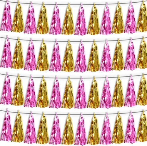 Miniatura 25 de Guirnalda de flecos de papel de aluminio metálico 4P con borlas de oropel, telón de fondo para flotadores de desfile, decoraciones de graduación