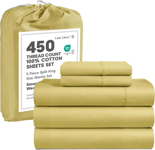 Miniatura 19 de LANE LINEN - Sábanas tamaño Split King para cama ajustable, 450 hilos, 100% algodón, 2 sábanas bajeras individuales XL, con bolsillo profundo, 05