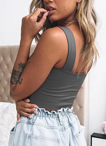 Miniatura 6 de Wsirmet Blusa corta sin mangas para mujer, sin mangas, cuello cuadrado, delgada, básica, lisa, corta