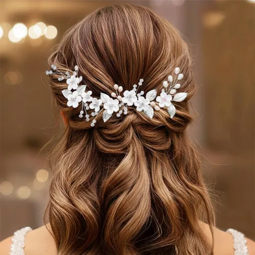 Miniatura 2 de Casdre Horquillas para el pelo de novia de flores, accesorios para el cabello de boda con diamantes de imitación para mujeres y niñas (paquete de 3)