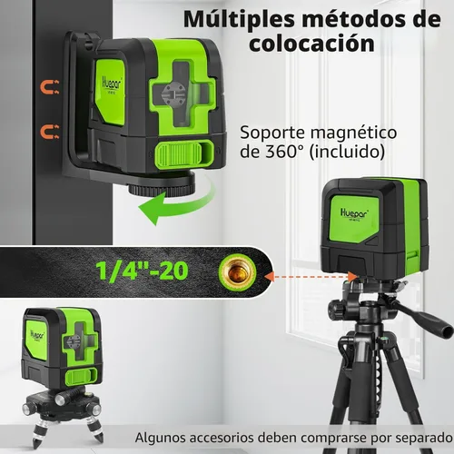 Miniatura 8 de Huepar - Nivel láser, láser de línea cruzada verde autonivelante de 100 pies para colgar fotos, azulejos, decoración y construcción de bricolaje
