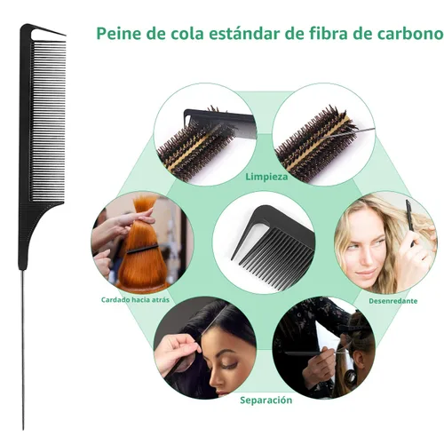 Miniatura 4 de Vista Cepillo redondo de bambú con peine de cola de alfiler, cepillo de cerdas de jabalí natural, cepillo redondo para secado por soplado
