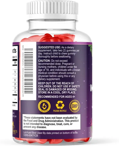 Miniatura 8 de Gomitas de apoyo inmunológico para niños, vitamina C, zinc y equinácea Suplemento diario de gomitas para niños de 4 años en adelante, Vitamina C