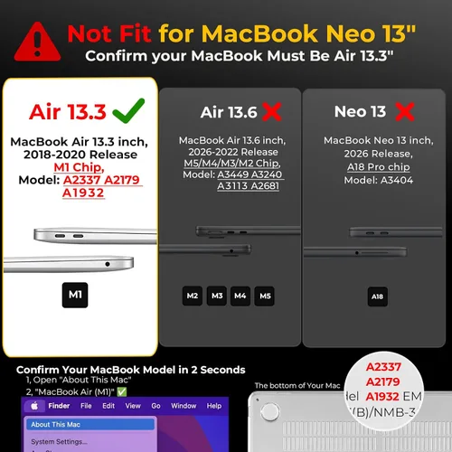 Miniatura 2 de EooCoo Funda rígida compatible con MacBook Air de 13.3 pulgadas M1 Chip 2021-2018 con pantalla Retina, funda protectora de plástico Air de 13.3