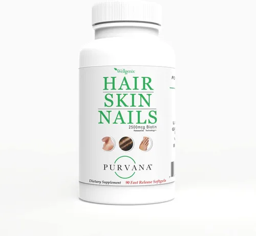 Miniatura 2 de Wellgenix Purvana Suplemento para la piel y las uñas – 2500 mcg de biotina cápsulas blandas con MSM y complejo B – Soporte diario de belleza
