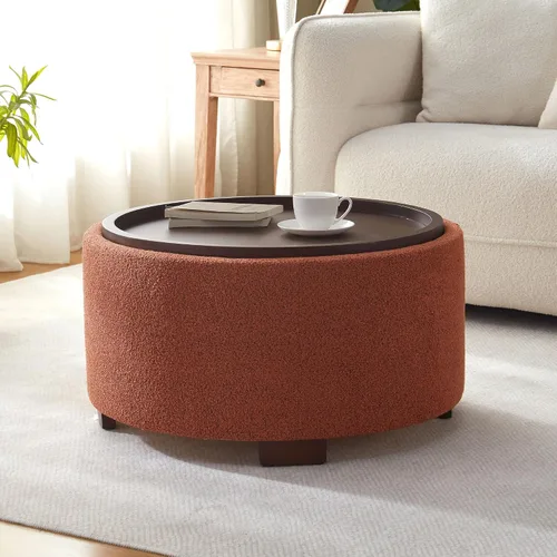 Miniatura 12 de Zihanhome Mesa de Centro Otomana de Almacenamiento Redonda de 30 Pulgadas, Otomana Boucle Moderna con Tapa Desmontable y Patas de Madera Maciza
