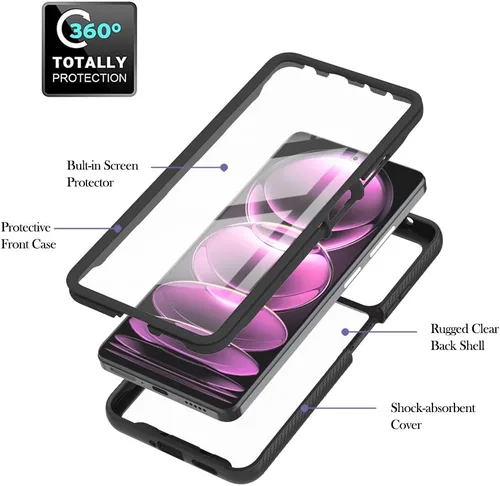 Miniatura 6 de Funda para Redmi Note 12 Pro, delgada, de cuerpo completo, resistente, elegante, protectora, transparente, híbrida, 3 en 1, con protector de Negro