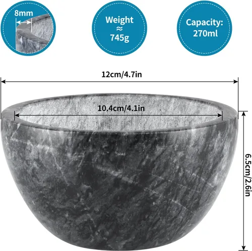 Miniatura 3 de MDLUU Cuenco de jabón de afeitar de mármol, cuenco de jabón de afeitar y crema de 4.7 pulgadas, cuenco de piedra de mármol natural, mantiene