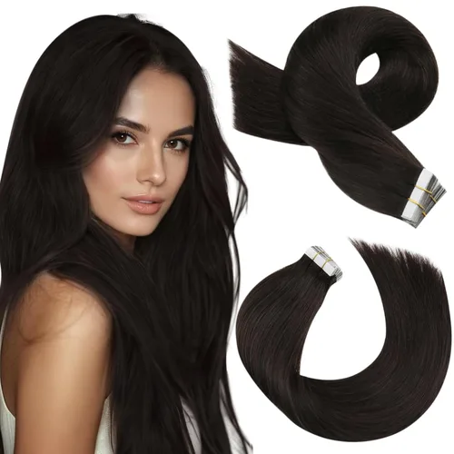 Miniatura 27 de Moresoo Extensiones de cabello humano real con cinta adhesiva, sin costuras, #1 negro azabache, 20 piezas, 1.76 oz (50 g), 24 pulgadas