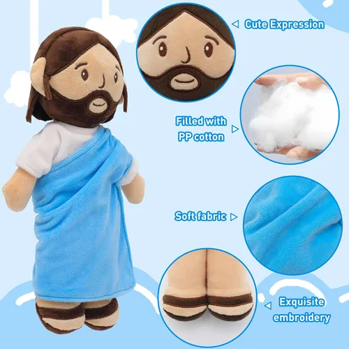 Miniatura 3 de Yelakey Muñeco de peluche de Jesús marrón de 11.8 pulgadas, guardián, bautizo, peluche, juguete de Salvador, regalos para la iglesia, escuela