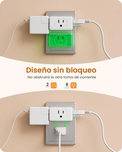 Miniatura 3 de LENCENT Adaptador de salida de 2 clavijas a 3 clavijas, extensor de enchufe de pared, enchufe de pared múltiple con 3 salidas de CA, expansor
