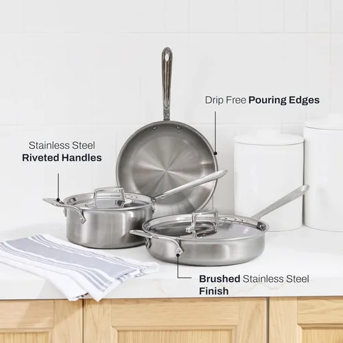 Miniatura 5 de Juego de utensilios de cocina de acero inoxidable de 5 capas All-Clad D5, apto para inducción, horno y parrilla, seguro hasta 600°F, 5 piezas