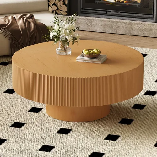 Miniatura 10 de Merax Mesa de café moderna redonda de 31 pulgadas con base resistente, mesas centrales de madera para sala de estar, recepción, fácil de ensamblar