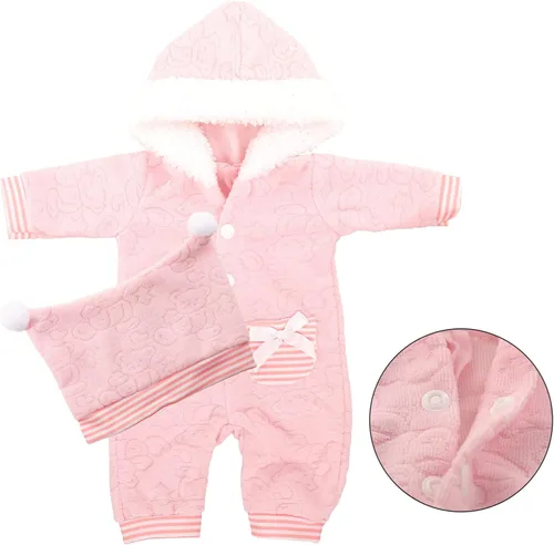 Miniatura 3 de Miunana Ropa de muñeca de bebé de 14 a 16 pulgadas, overol rosa con capucha y gorro hecho a mano